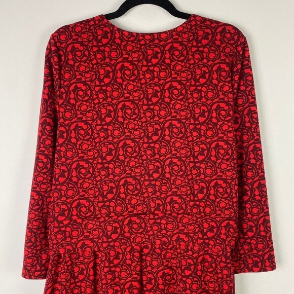 Lands End Fit Flare Dress Faux Wrap 3/4 Sleeves Knee Length Red Size 18 - Picture 7 of 10